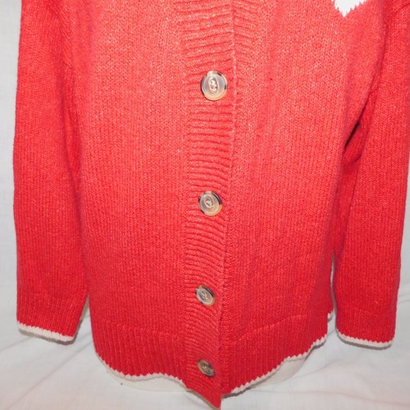 Old Navy Womens S Red White Heart Knit Cardigan Sweater Valentines love Preppy - Picture 6 of 8